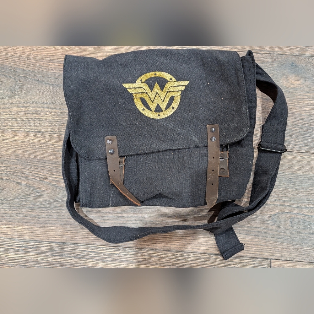 Rothco Black Canvas Messenger Bag with Gold Emblem